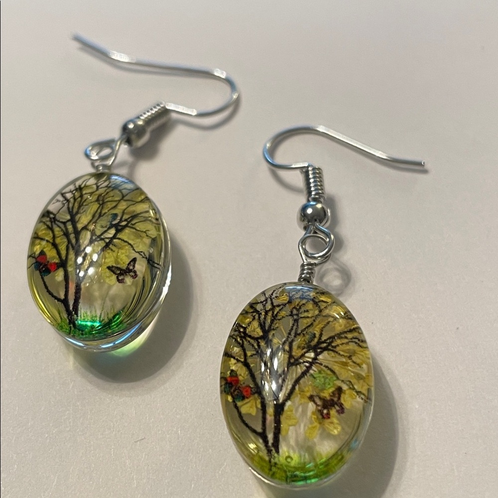 Yellow Floral Tree Drop Earrings - Women's Jewelry - Picture 6 of 10